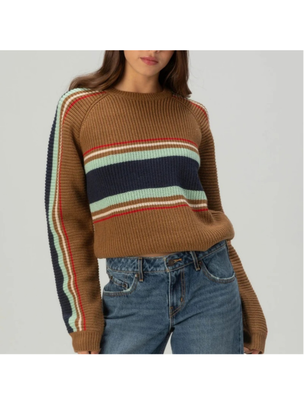 Brixton Racing Stripe sweater washed copper brown aqua retro 90s Women's medium